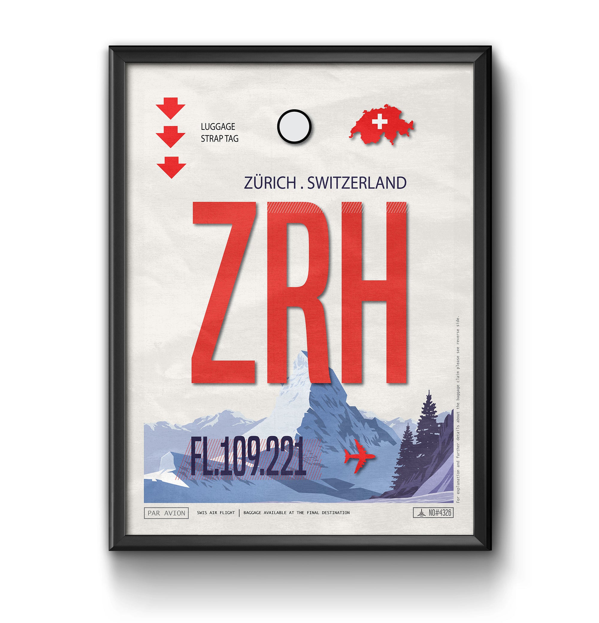 Zurich Switzerland ZRH airport tag poster luggage tag 