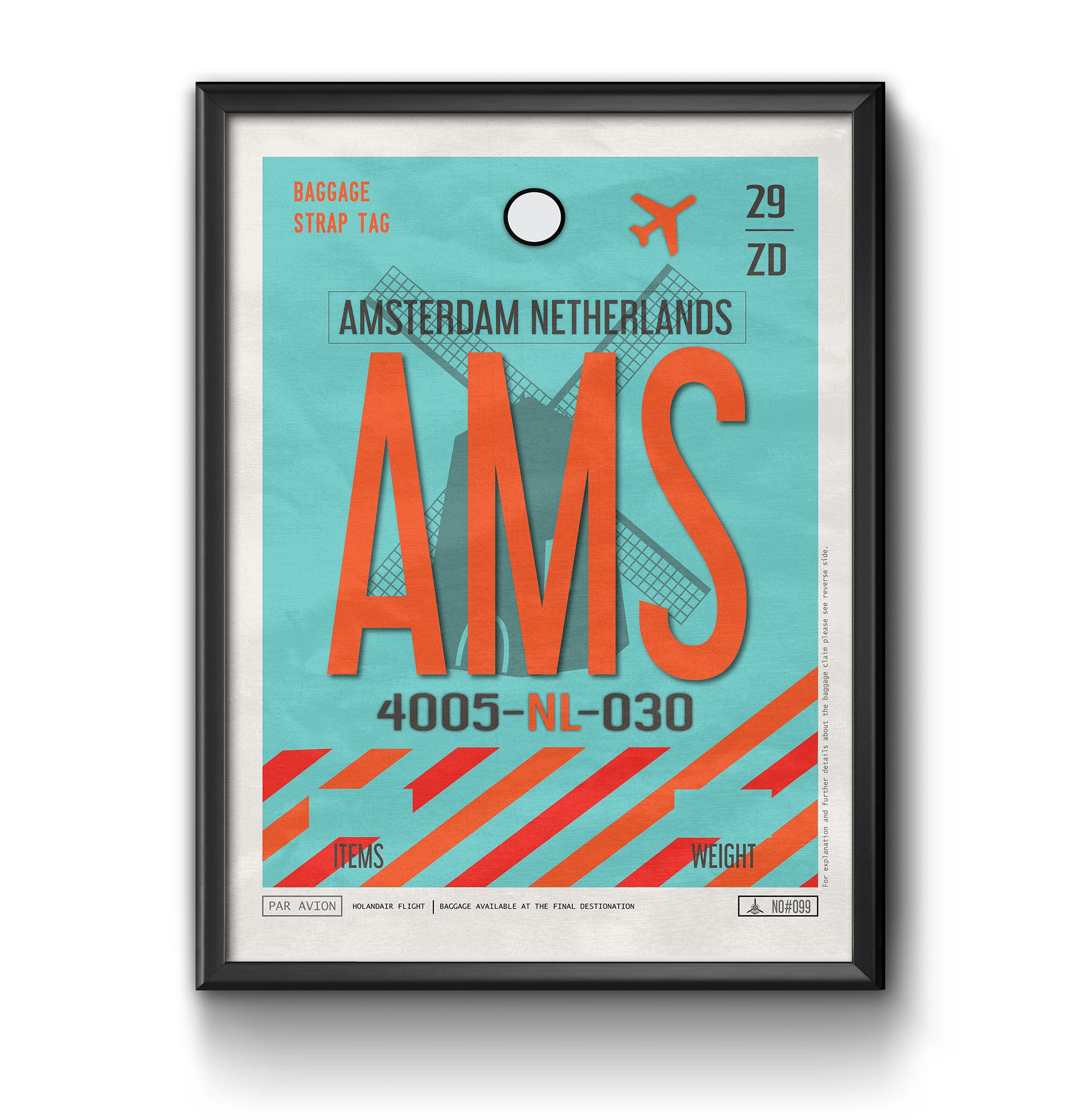 amsterdam netherlands AMS airport tag poster luggage tag 