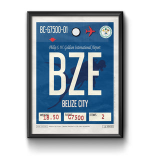 belize city BZE airport tag poster luggage tag 