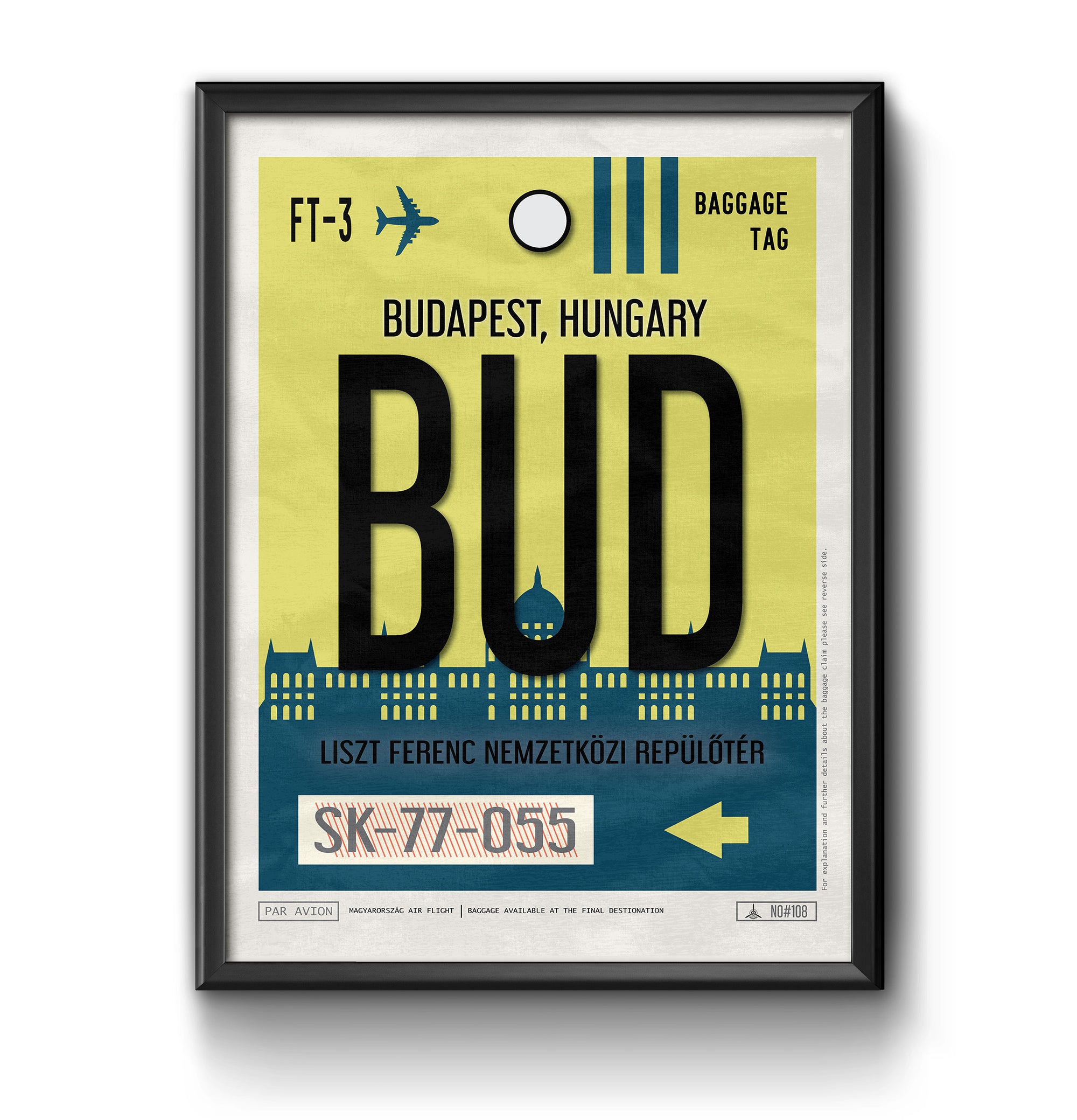 budapest hungary BUD airport tag poster luggage tag 