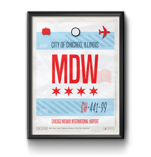 chicago midway illinois MDW airport tag poster luggage tag 
