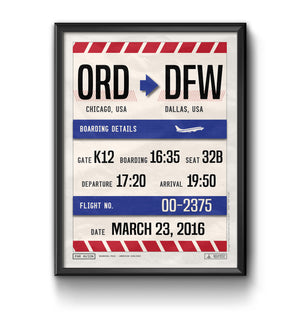 custom two airports boarding pass poster