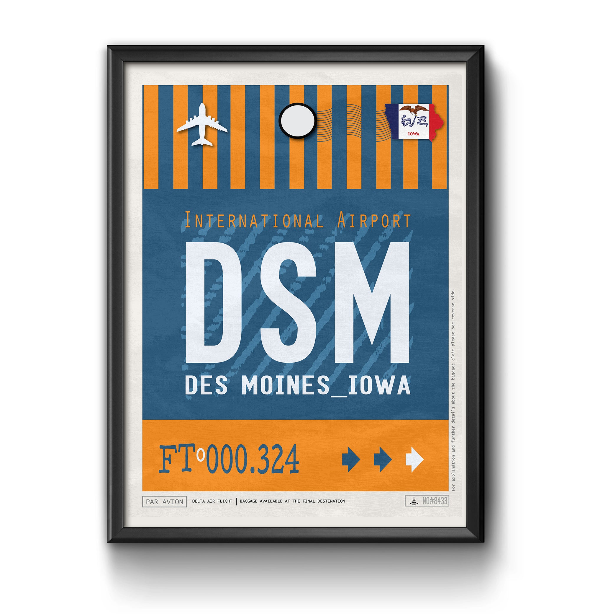 des moines iowa DSM airport tag poster luggage tag 