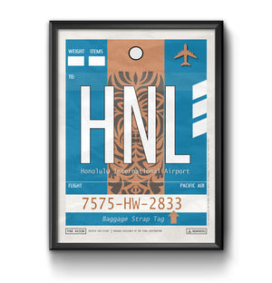 honolulu hawaii HNL airport tag poster luggage tag 