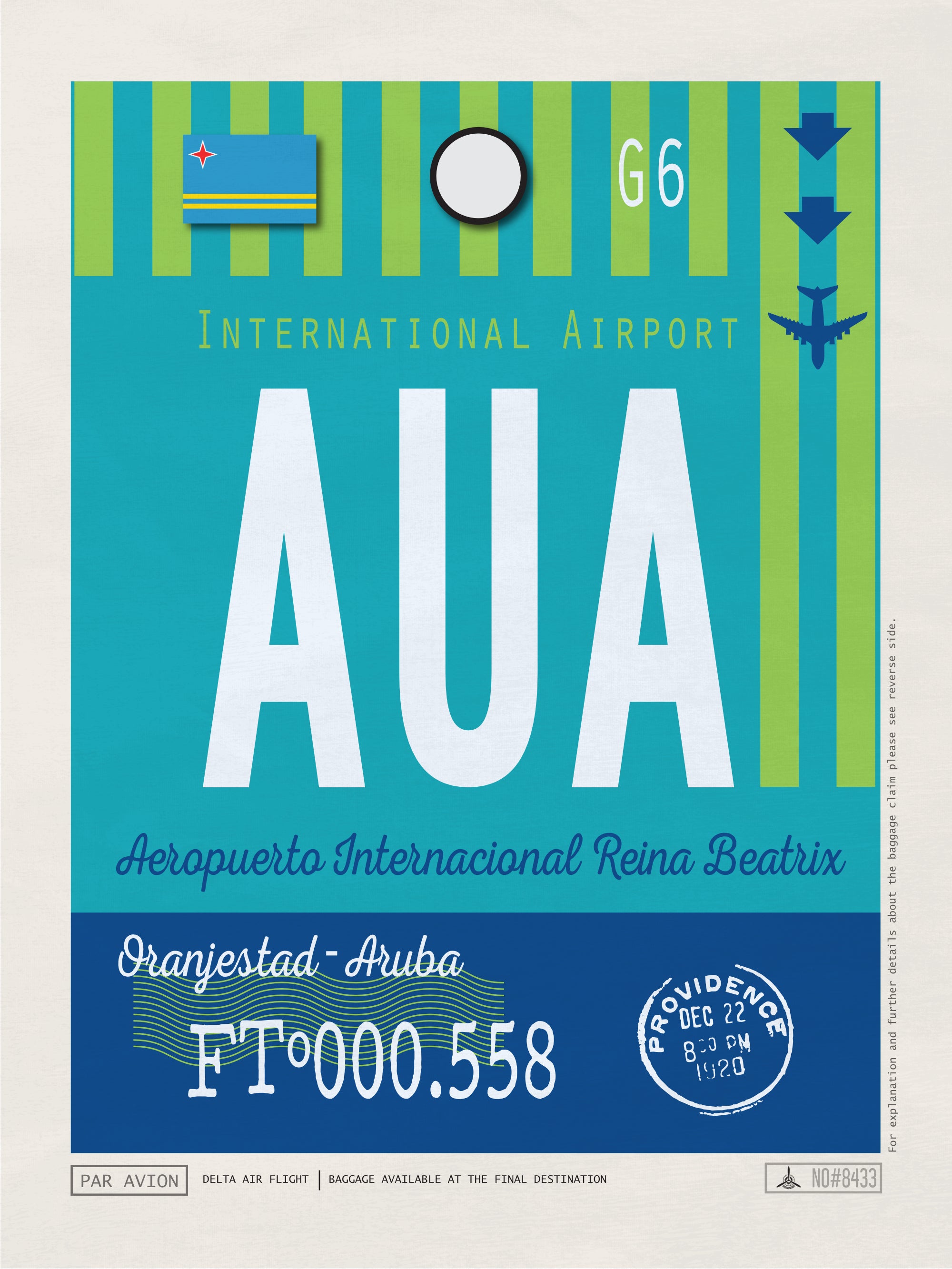 Oranjestad, Aruba - AUA Airport Code Poster