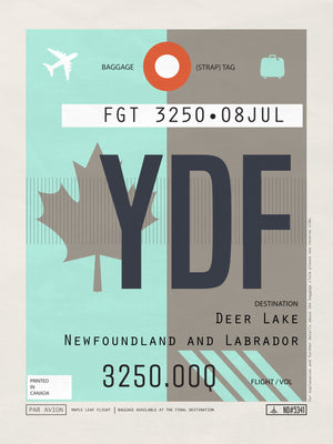 Deer Lake, Canada - YDF Airport Code Poster