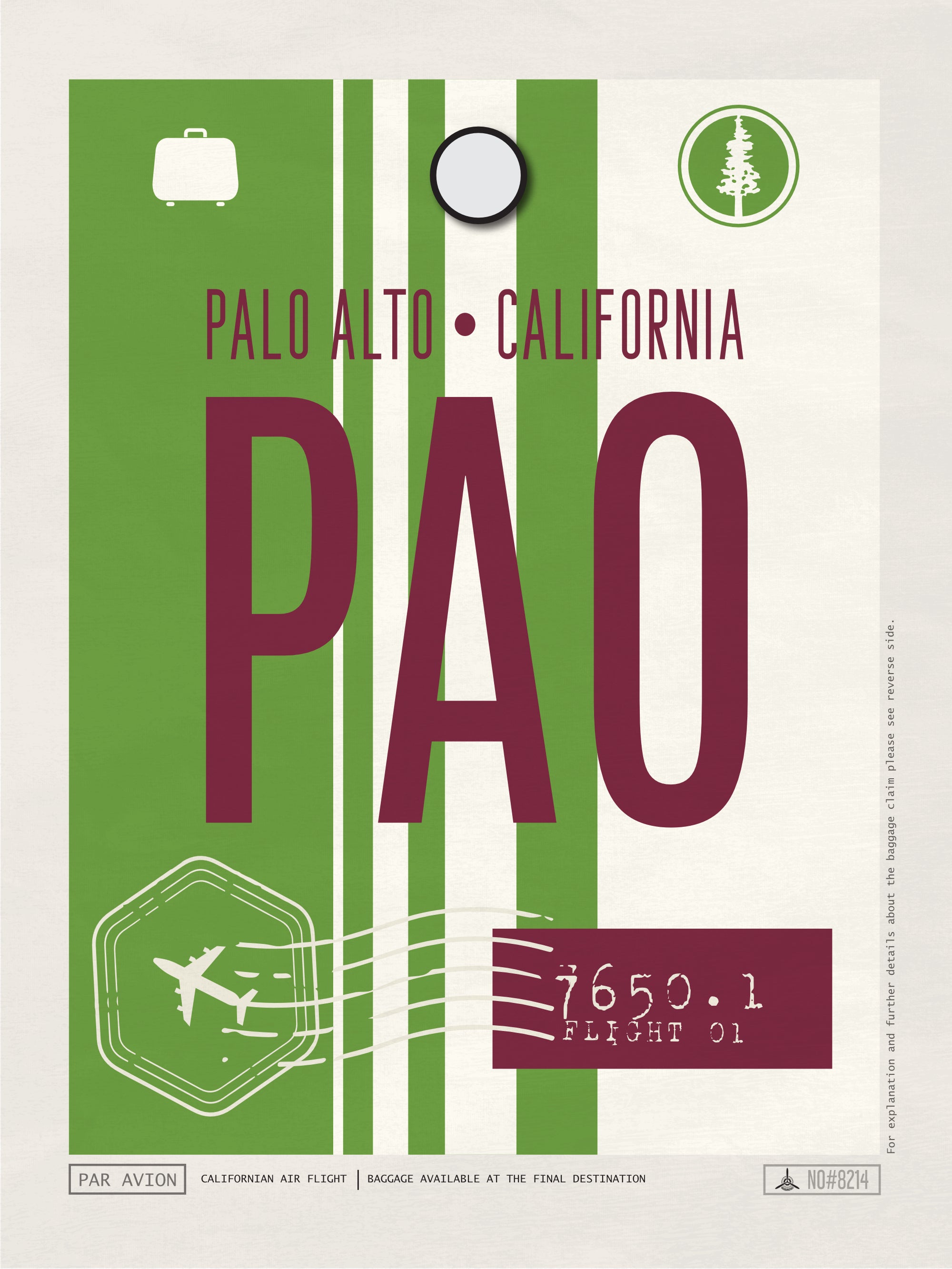 Palo Alto, California, USA - PAO Airport Code Poster