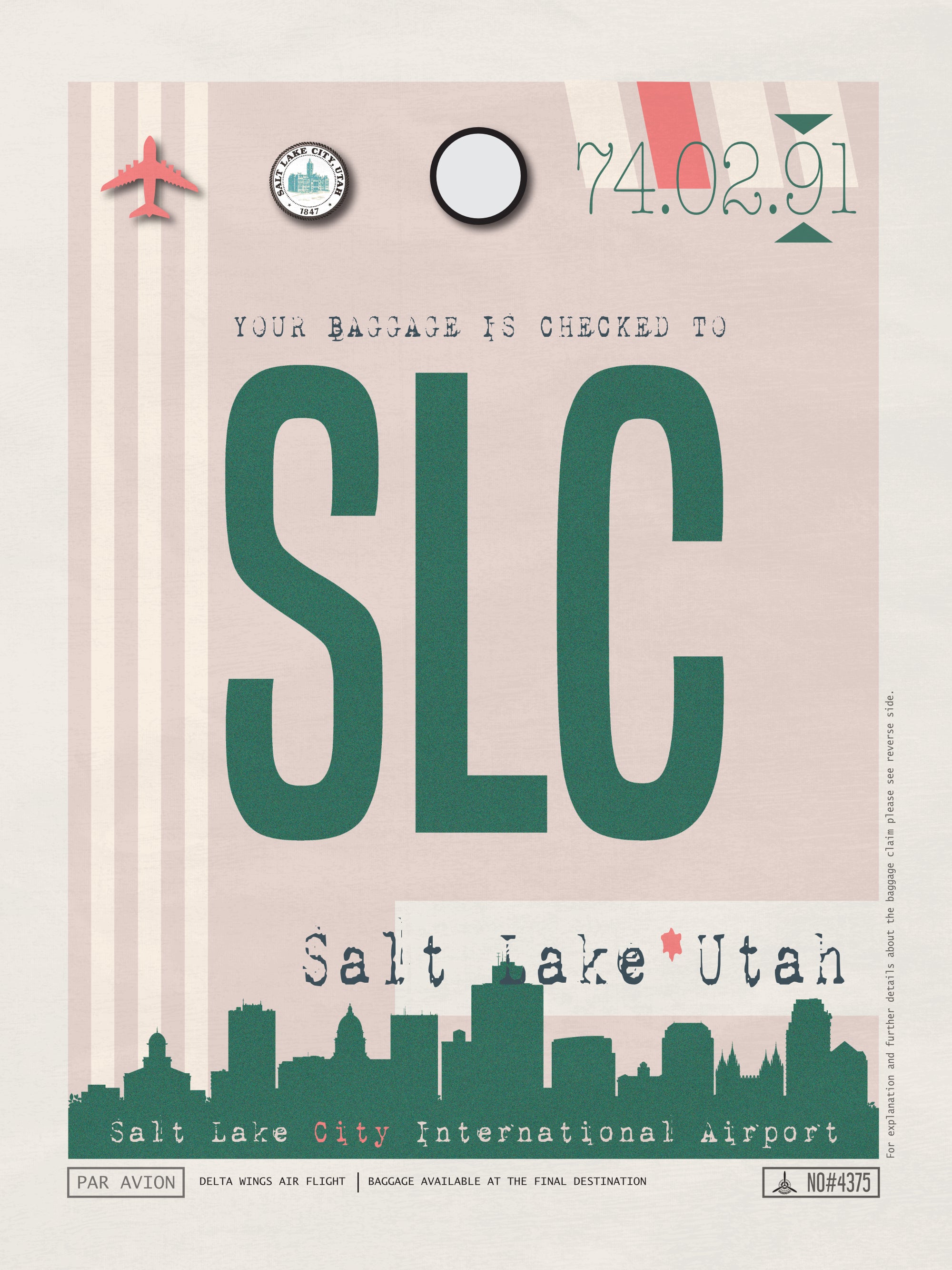 Salt Lake City, Utah USA - SLC Airport Code Poster