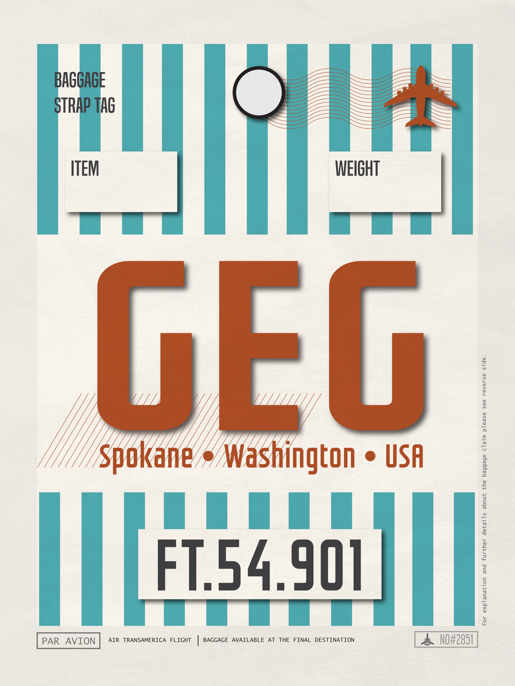 Spokane, Washington - GEG Airport Code Poster