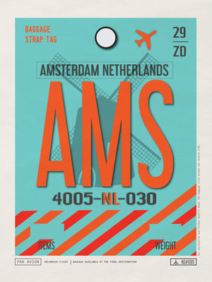 Amsterdam, Netherlands - AMS Airport Code Poster