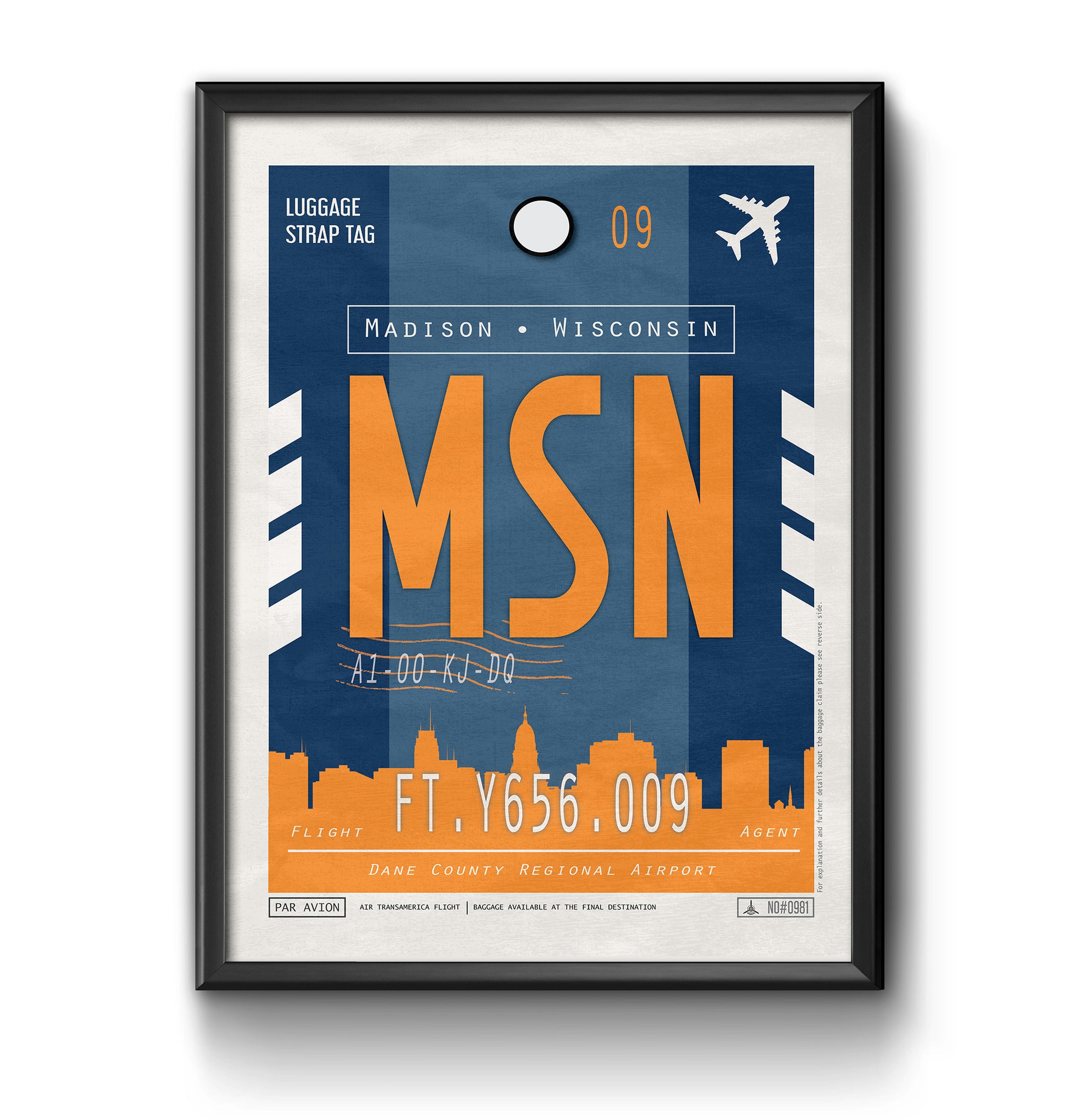 madison wisconsin MSN airport tag poster luggage tag 
