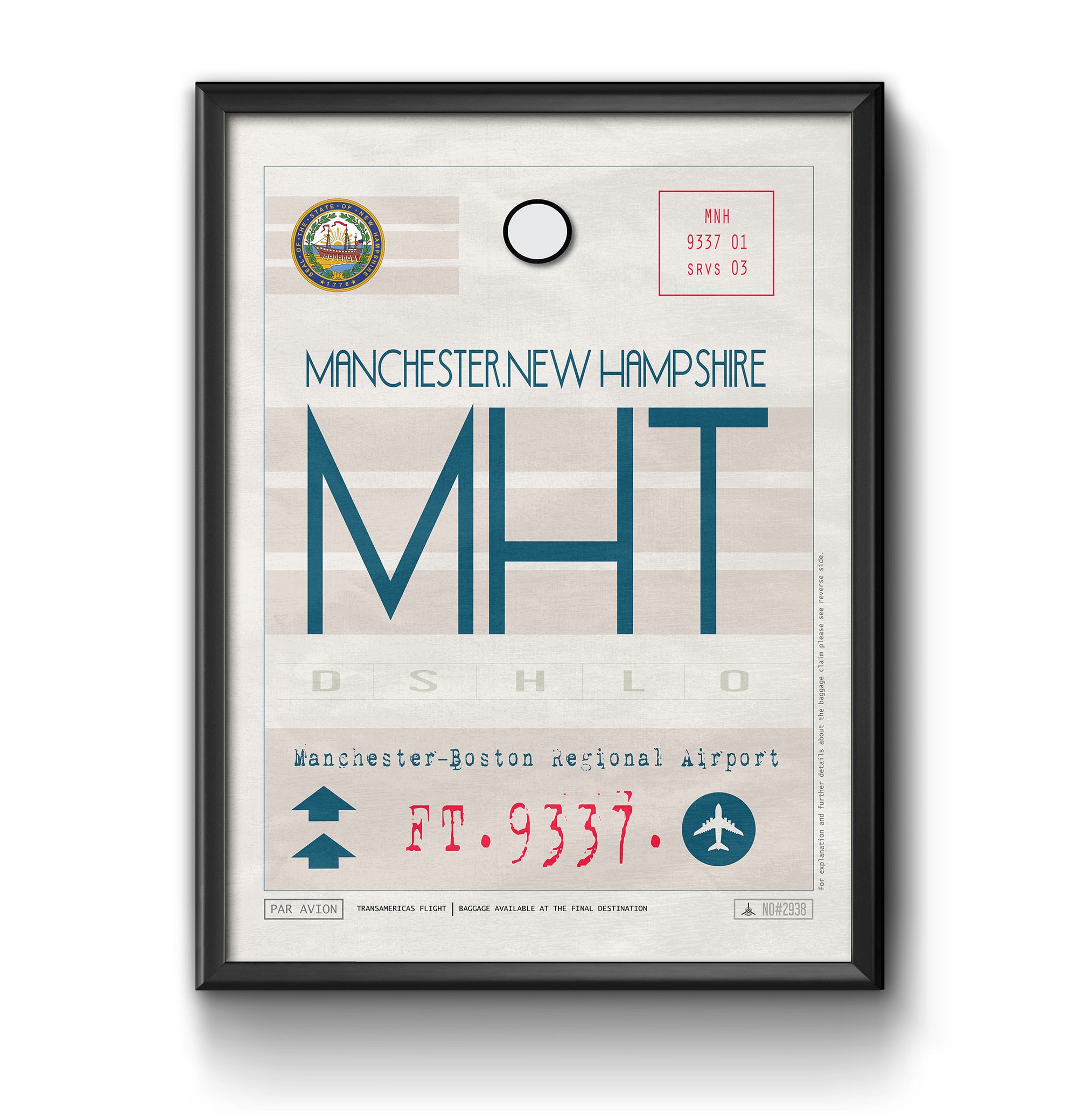 manchester new hampshire MHT airport tag poster luggage tag 