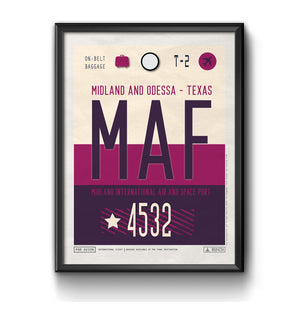 Midland and Odessa, Texas USA - MAF Airport Code Poster