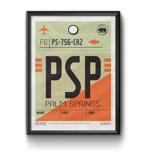 palm springs california PSP airport tag poster luggage tag 