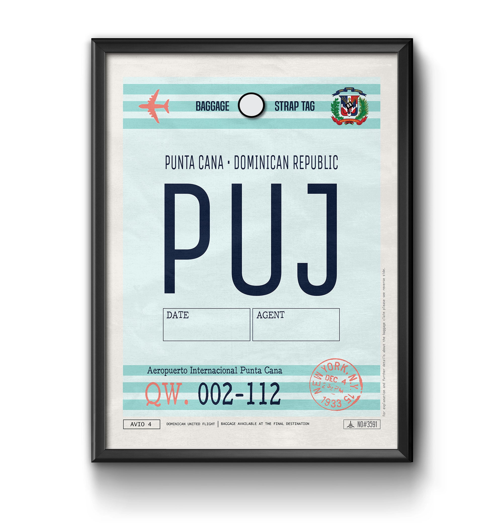 punta cana dominican republic PUJ airport tag poster luggage tag 