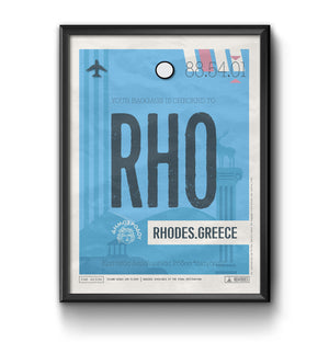 rhodes greece RHO airport tag poster luggage tag 