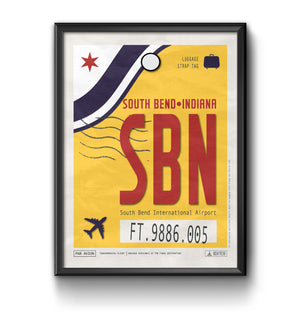 south bend indiana SBN airport tag poster luggage tag 