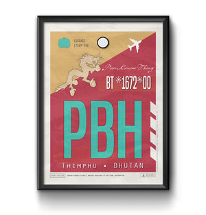 thimphu bhutan PBH airport tag poster luggage tag 