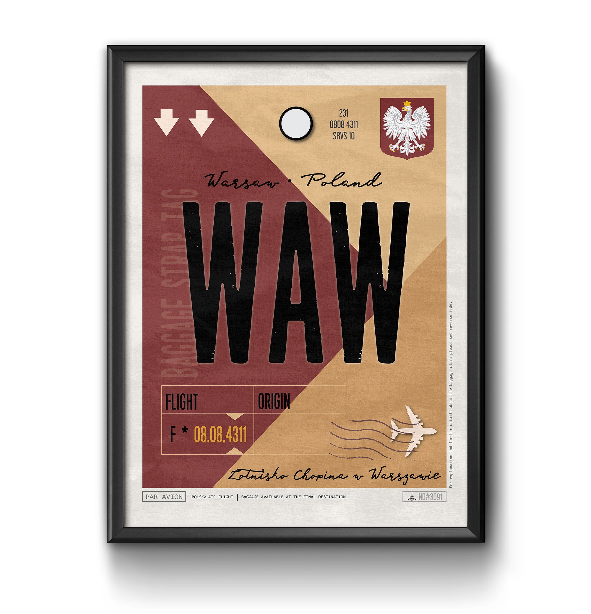warsaw poland WAW airport tag poster luggage tag 